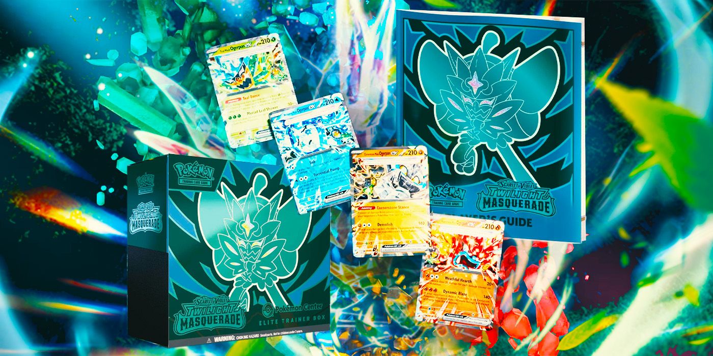 Pokémon TCG Twilight Masquerade cards on blue background. 