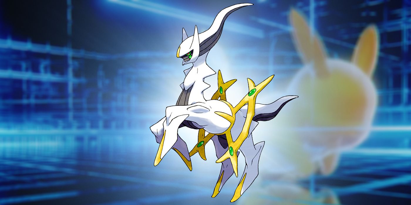 Arceus superimposed over a blurred image of the teaser for Pokémon Legends: Z-A.