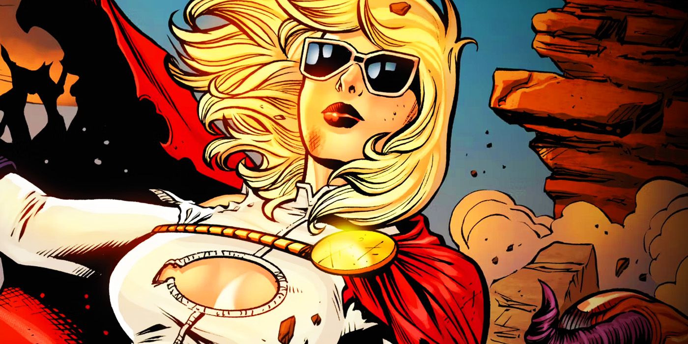 Power Girl in sunglasses in DC Comics