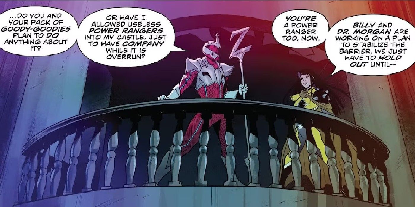 Lord Zedd on the balcony of his castle, revealing that he is harboring the Power Rangers.