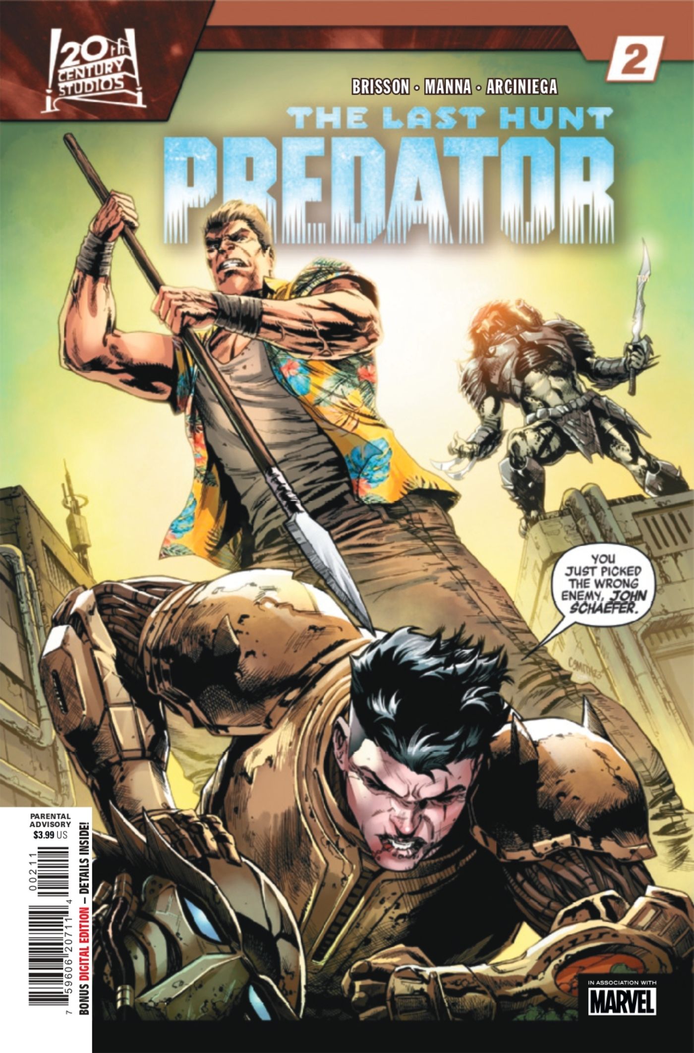 Capa de Predator: The Last Hunt #2 apresentando John Schaefer atacando Theta.