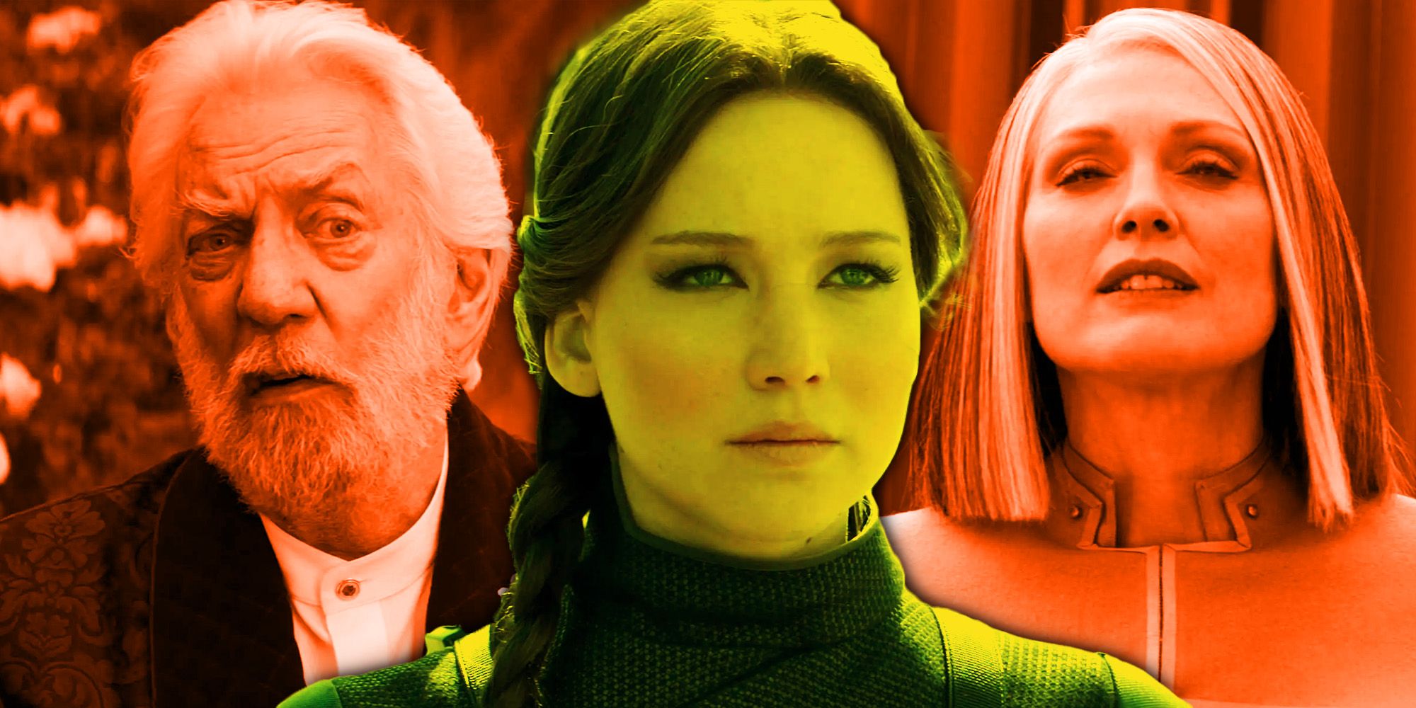 President Snow and President Coin with Katniss Everdeen from Hunger Games Mockingjay