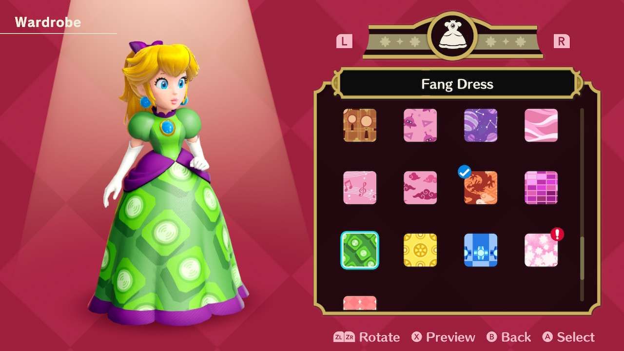 Princesa Peach usando o vestido Fang em Princess Peach Showtime