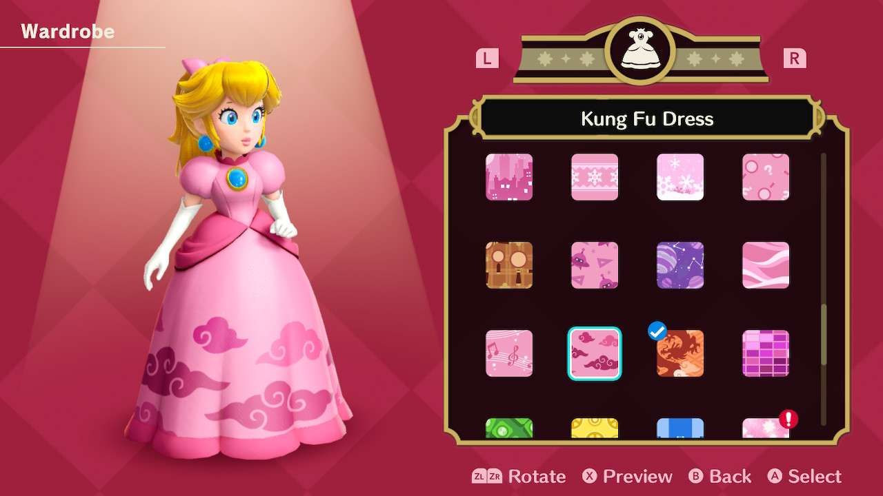 Princesa Peach usando o vestido Kung Fu em Princess Peach Showtime