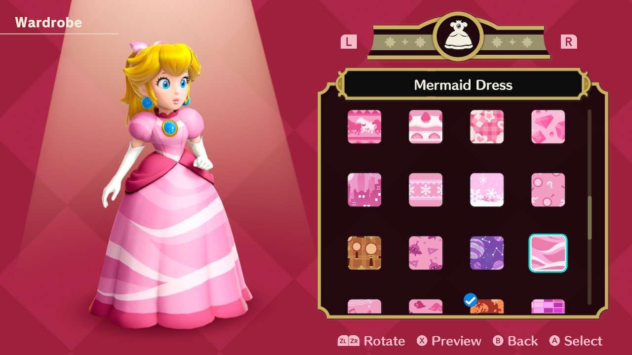 Princesa Peach usando o vestido de sereia em Princess Peach Showtime