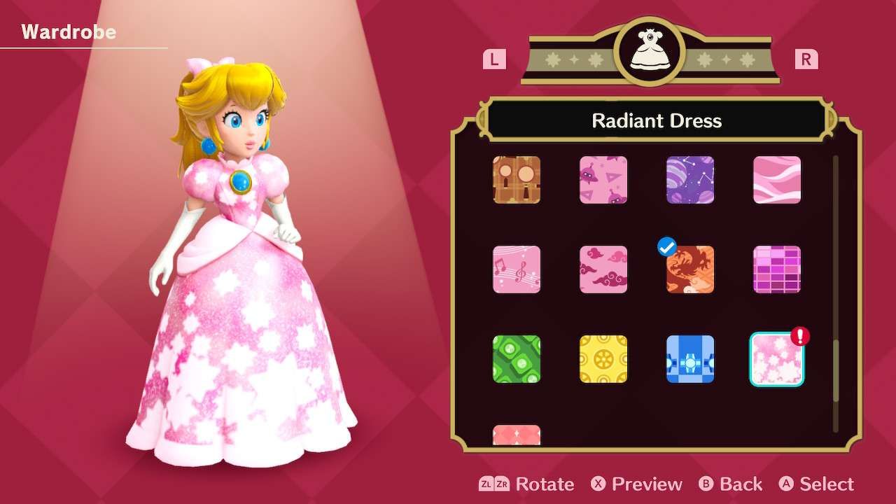 Princesa Peach usando o vestido radiante em Princess Peach Showtime