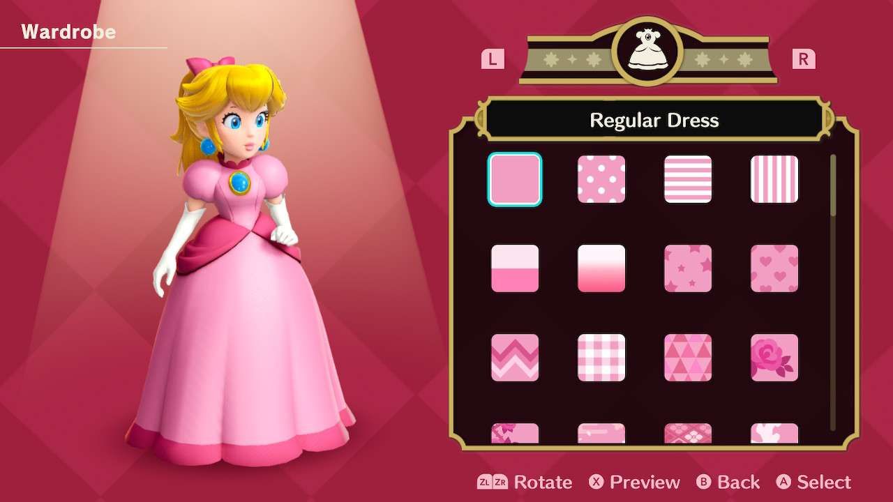 Princesa Peach usando o vestido normal em Princess Peach Showtime