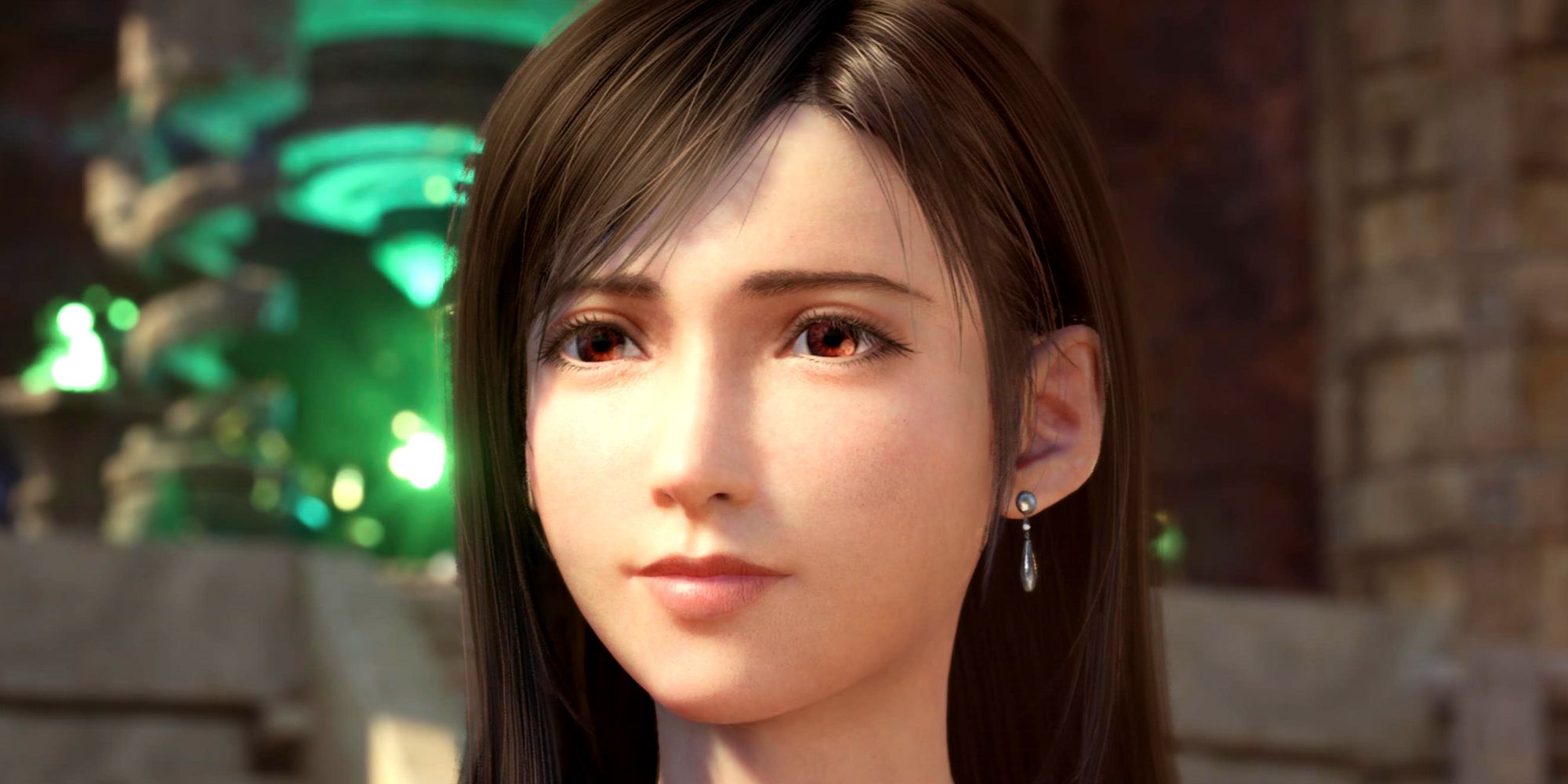 Tifa with a bittersweet expression on her face in FF7 Rebirth's Cosmo Canyon.