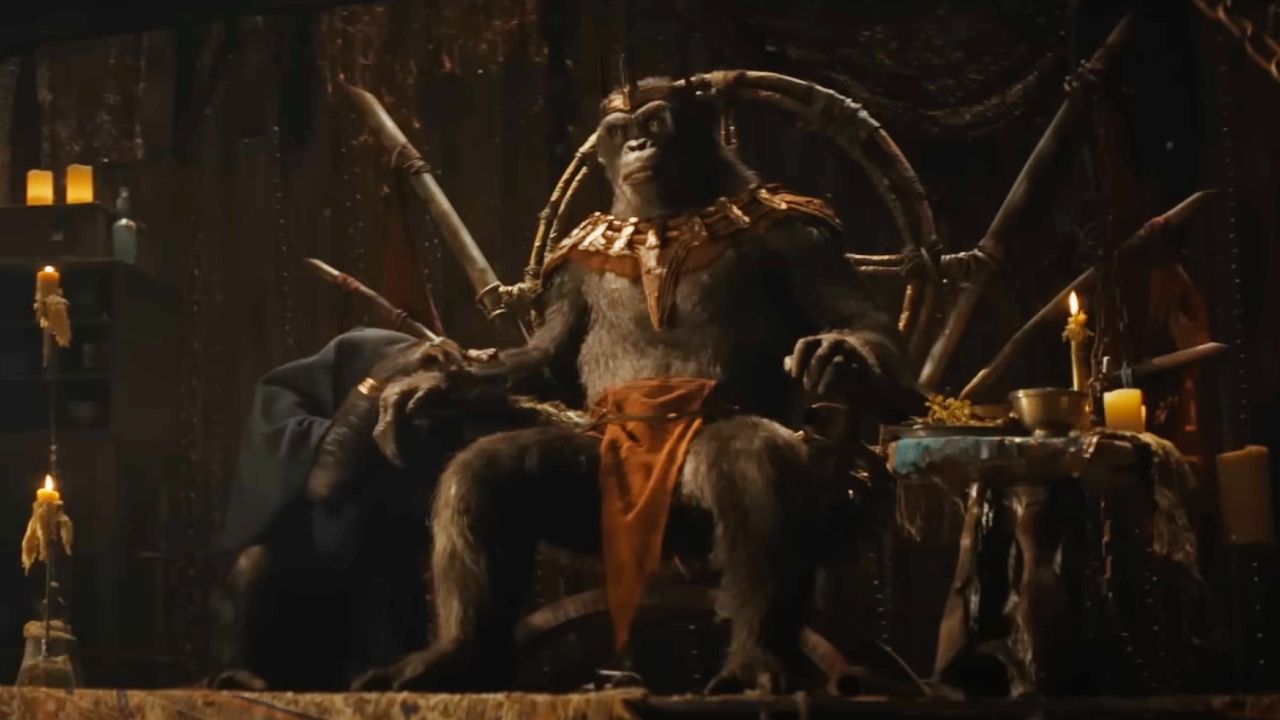 Proximus Caesar on his throne in Kingdom of the Planet of the Apes