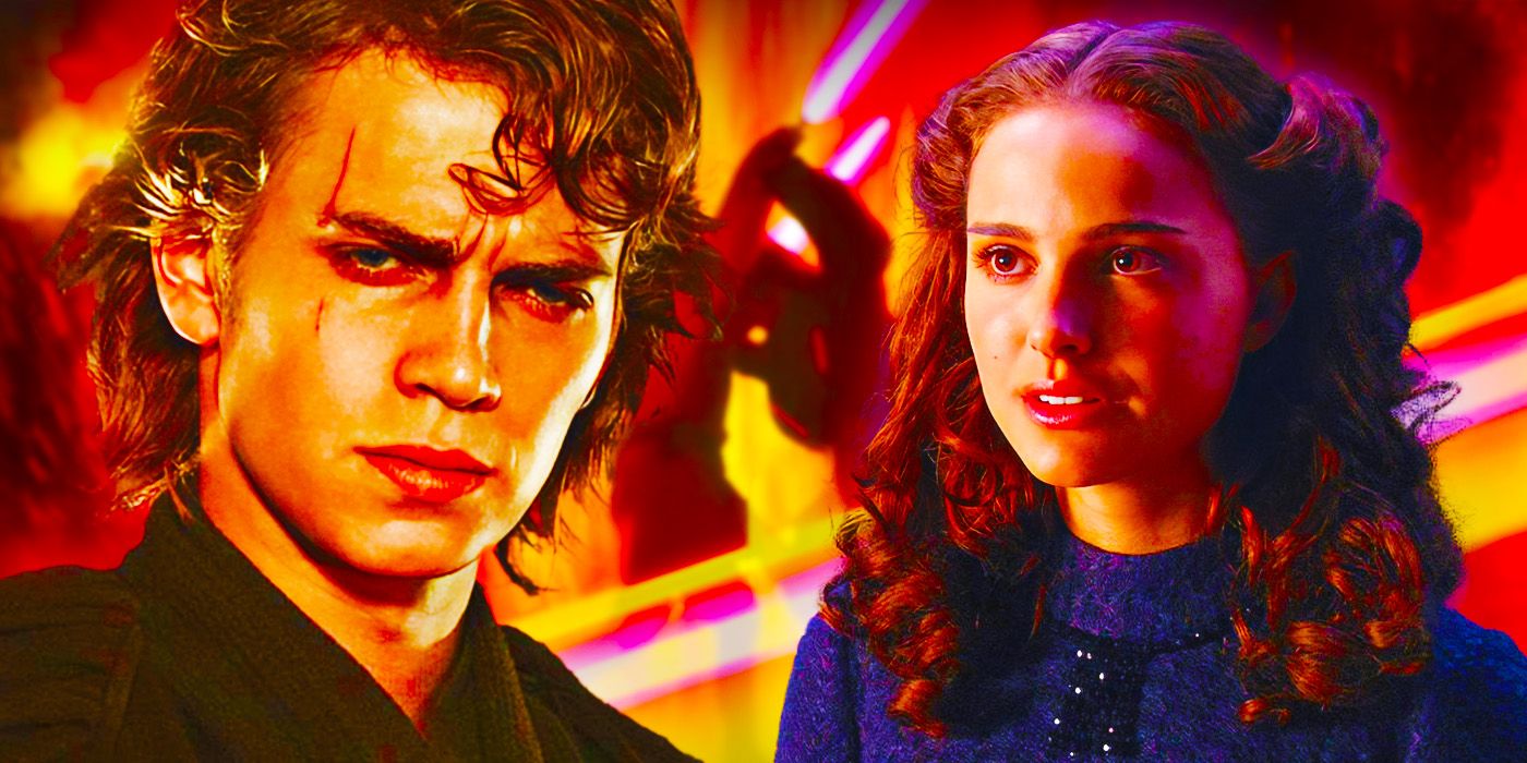 Hayden Christensen's Anakin Skywalker ponders his actions, while Natalie Portman's Padme Amidala regards Anakin