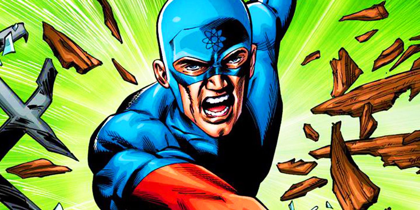 Ray Palmer's Atom smashing wood in DC Comics
