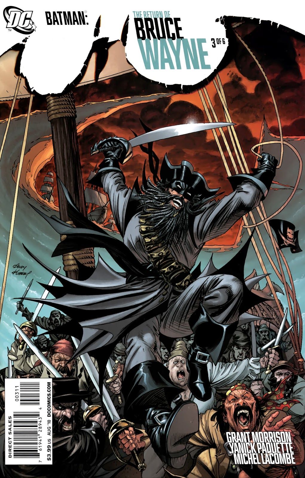 Pirata Batman fanfarrão em um navio na capa de Batman: O Retorno de Bruce Wayne #3