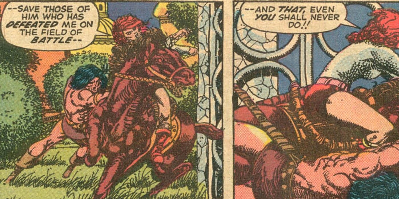 Red Sonja rides away from Conan