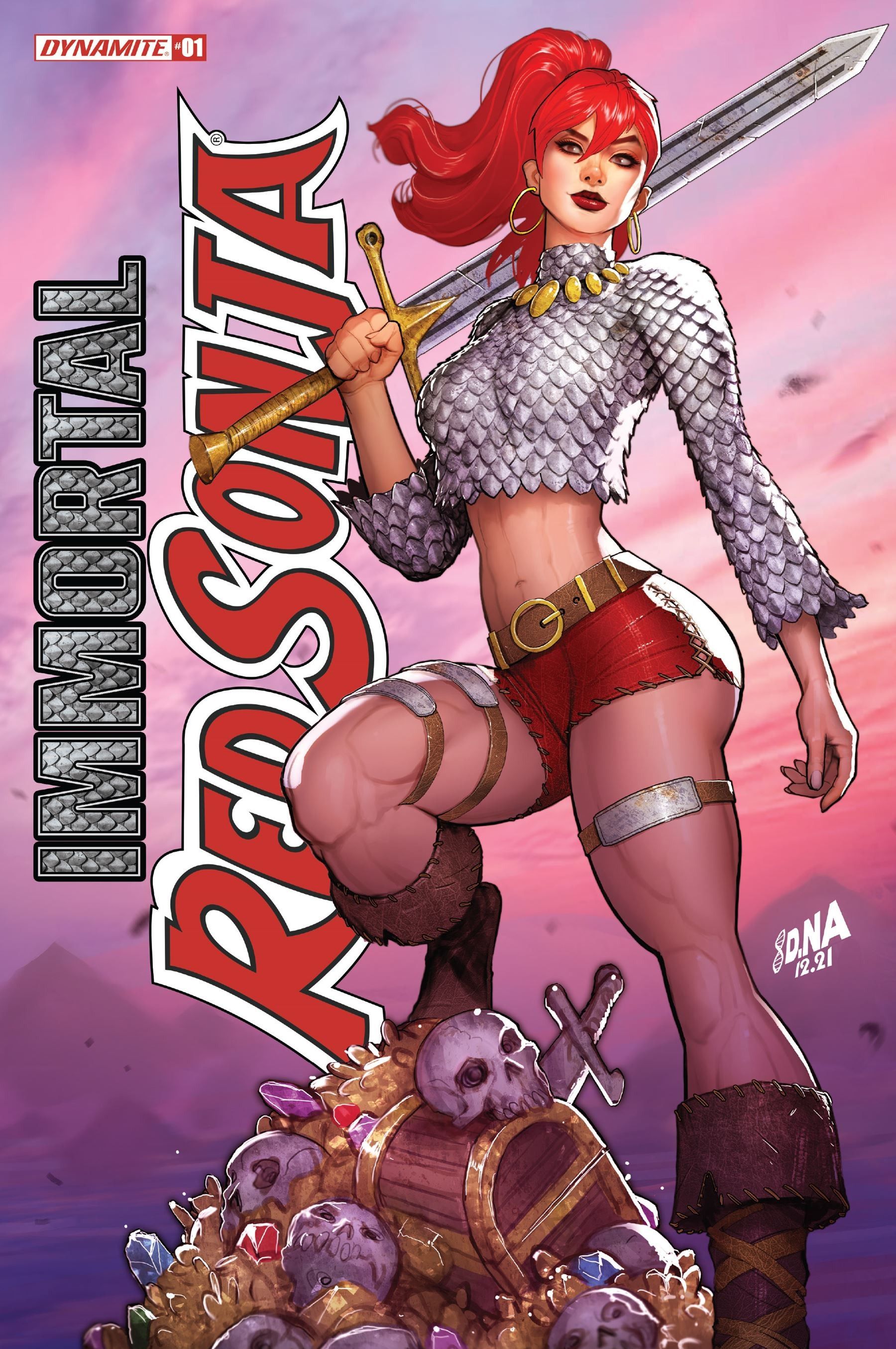 Image of Red Sonja, wearing the chainmail, long-sleeve shirt