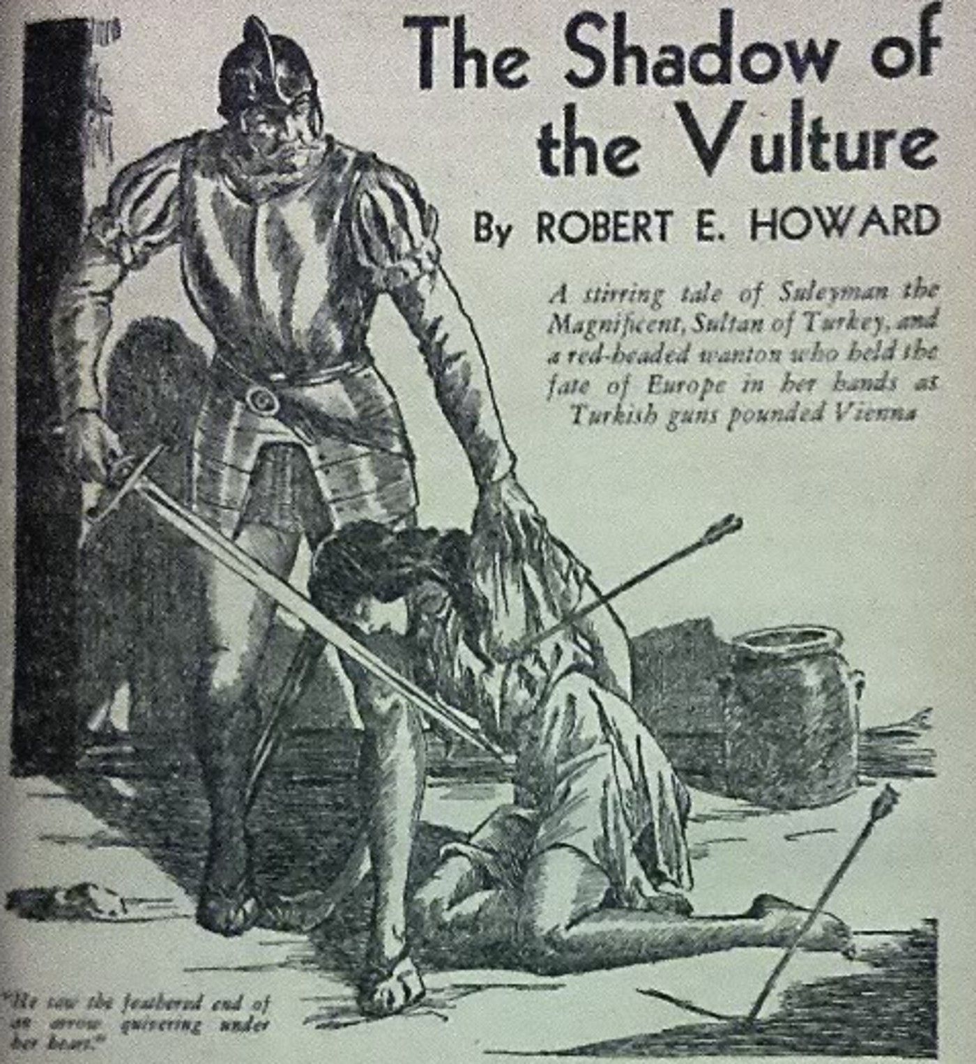 Página de título de "Shadow of the Vulture", a história de Robert E. Howard apresentando Red Sonya