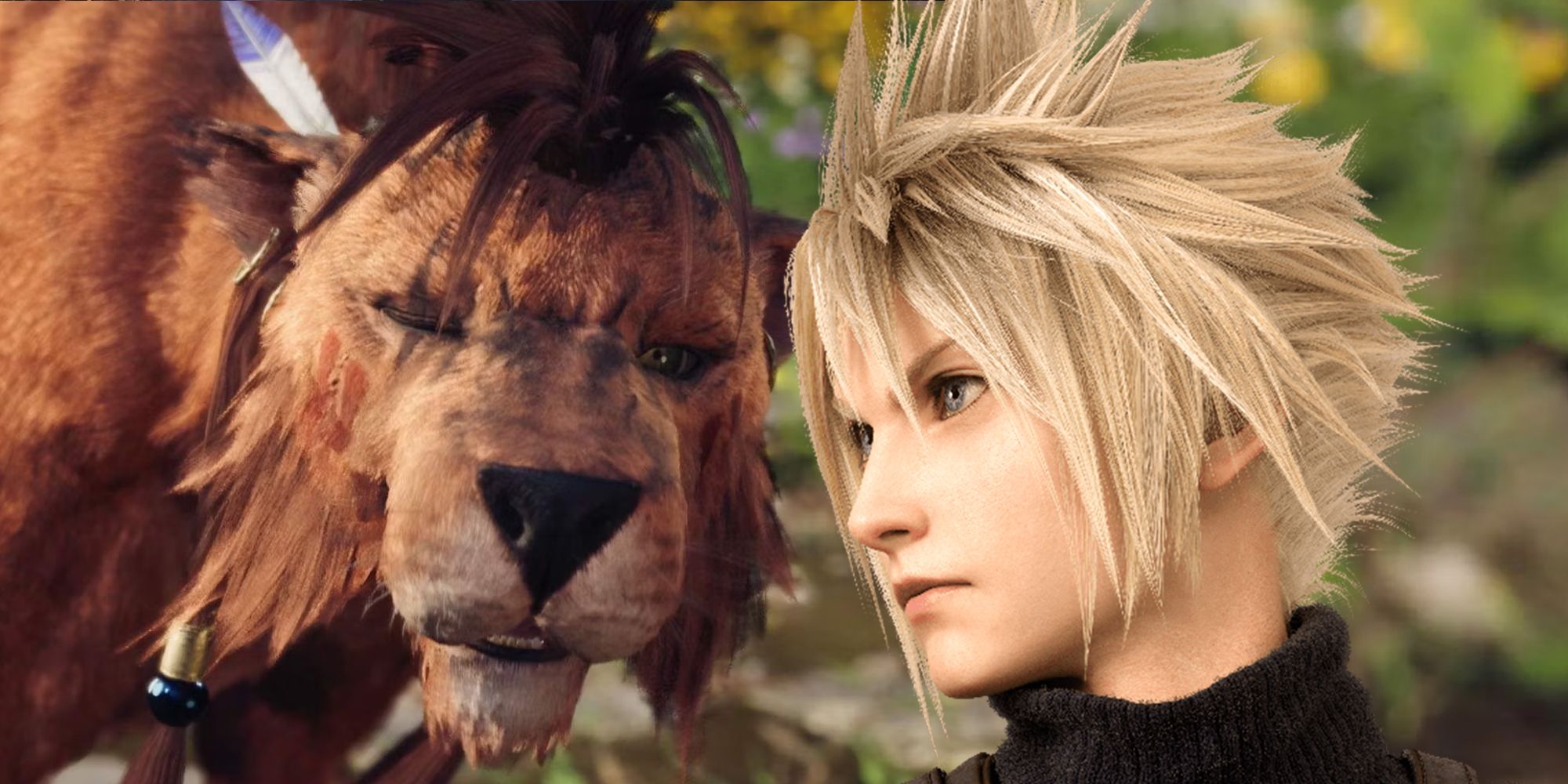 Red XIII and Cloud looking serious in FF7 Rebirth.