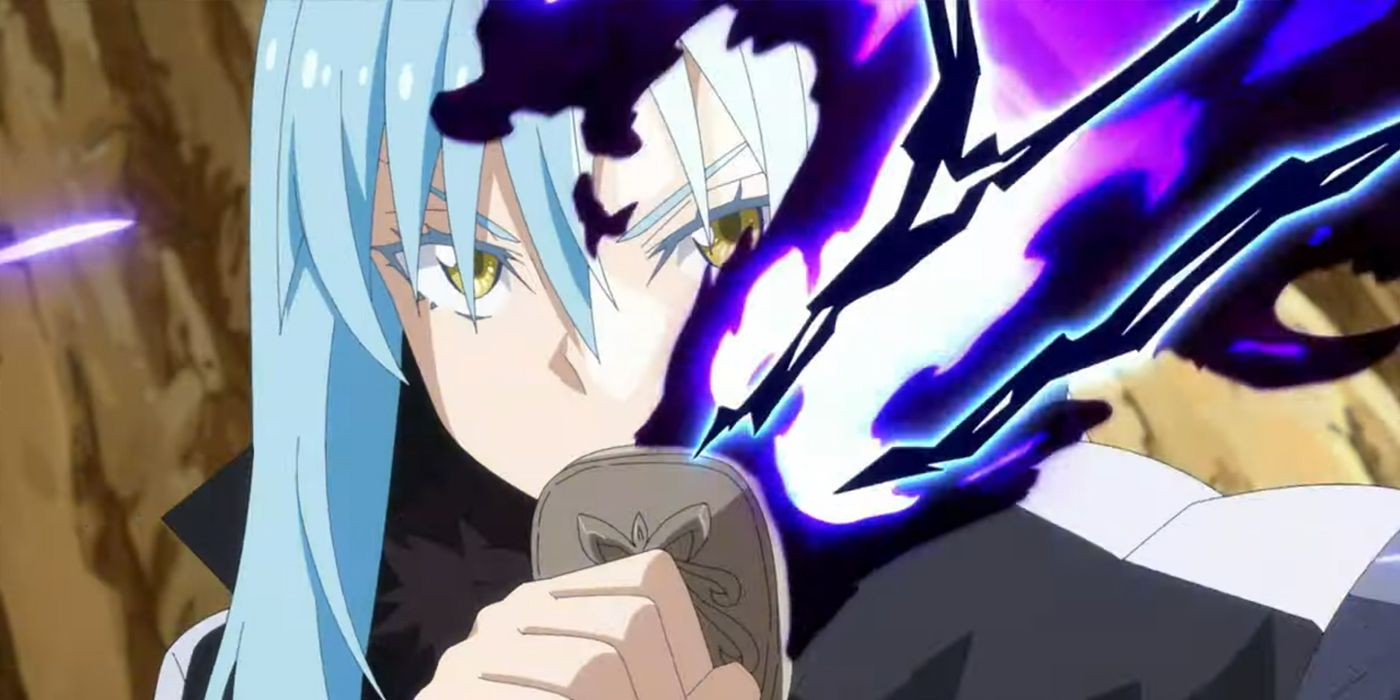That Time I Got Reincarnated as a Slime: Rimuru with a black-flaming sword.