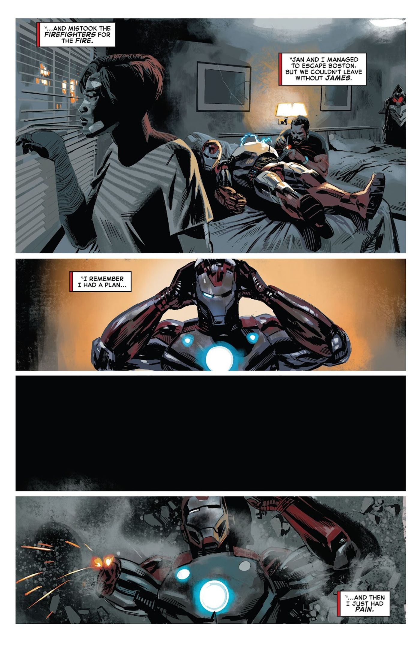 Vingadores: Crepúsculo #4, Tony Stark relata seu plano para salvar seu filho James que o levou à “morte”