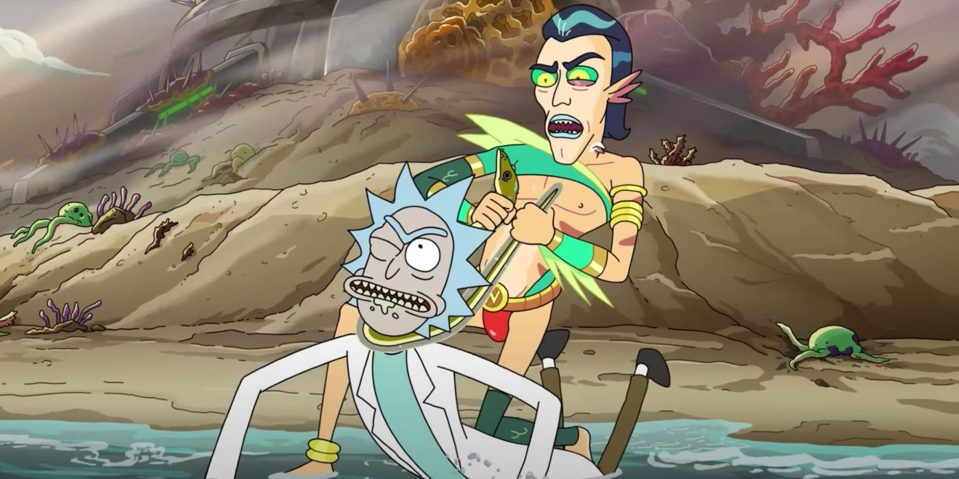 Rick and Morty's Rick fighting Mr. Nimbus.