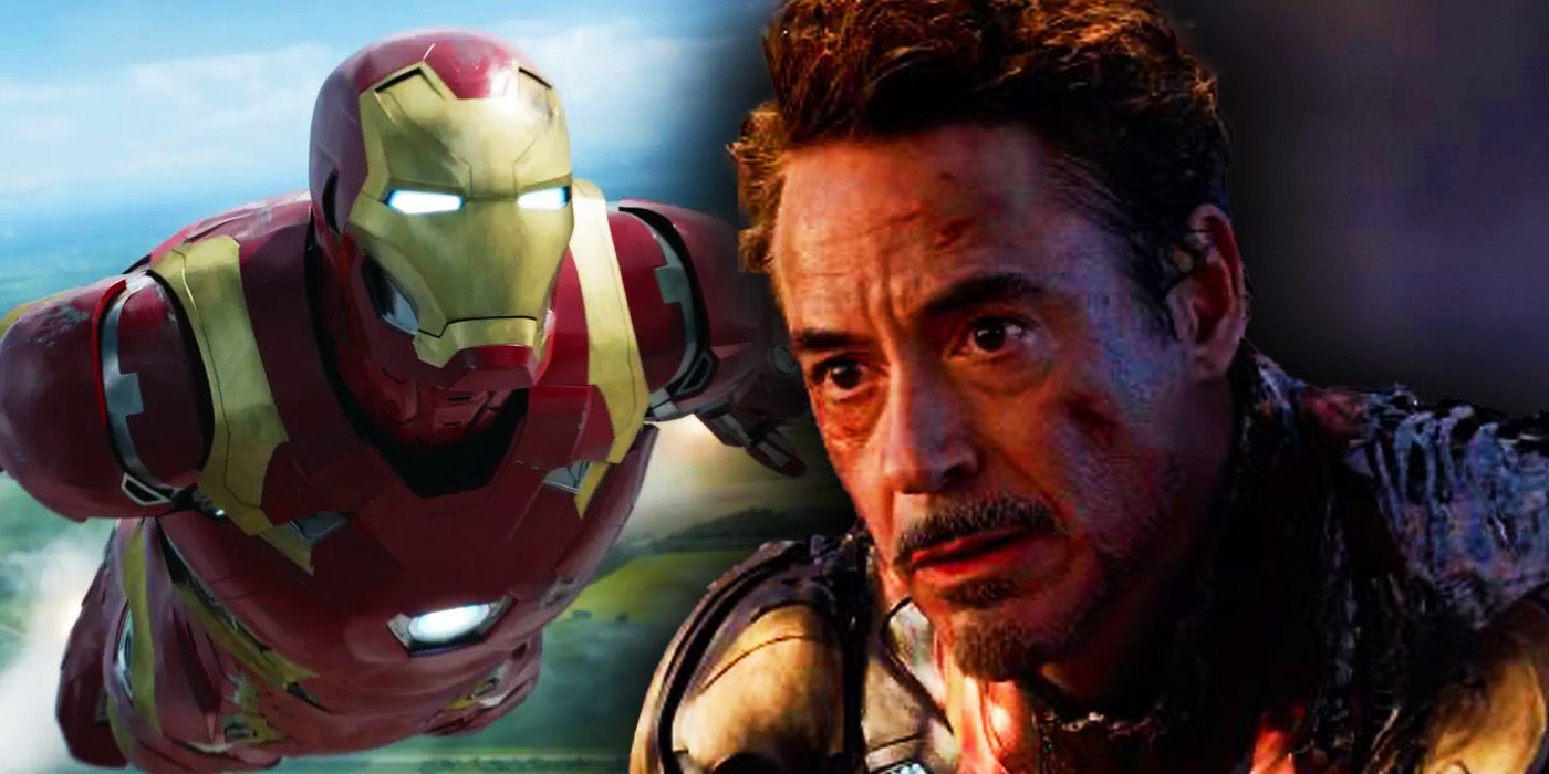 Robert Downey Jr. as Tony Stark's Iron Man in Captain America Civil War and Avengers Endgame