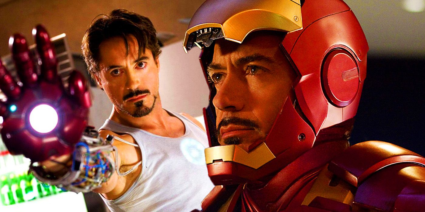 Robert Downey Jr.'s Tony Stark as Iron Man in Iron Man and Iron Man 2
