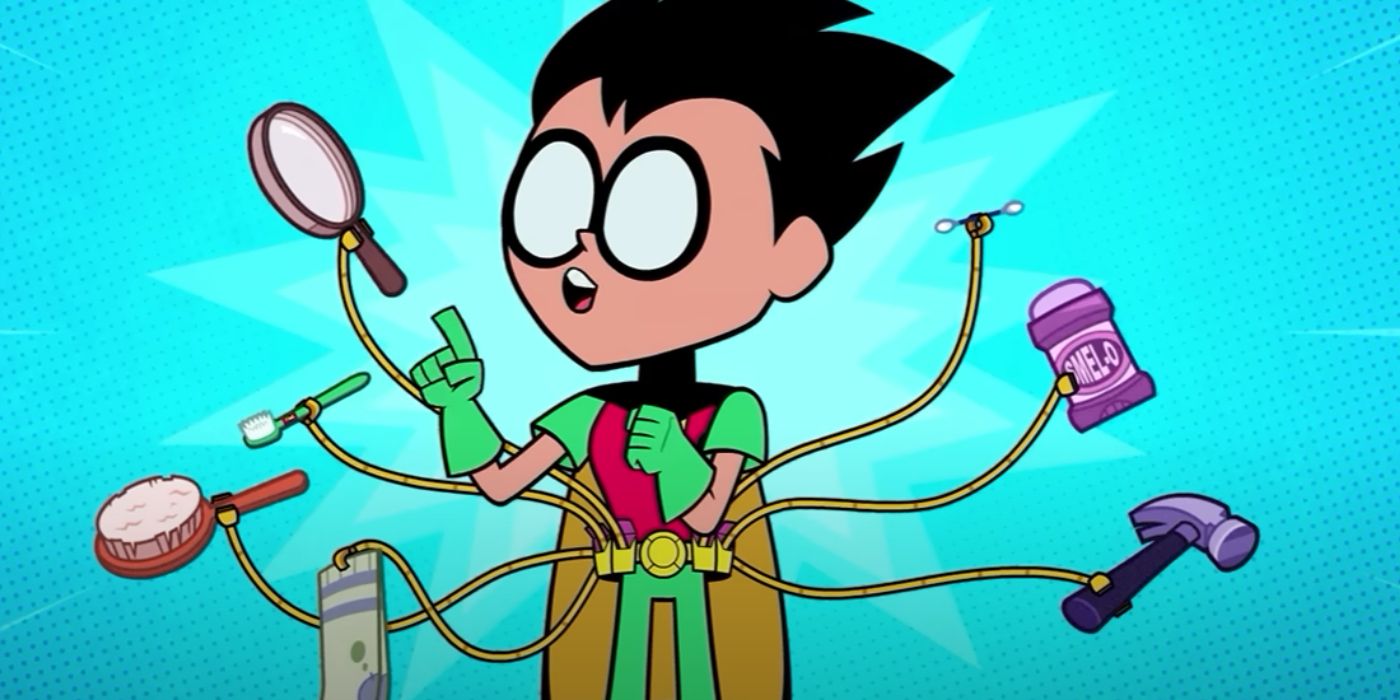 Robin's utility belt holding a variety of objects in Teen Titans Go!