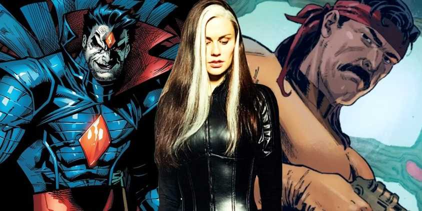 Rogue from the X-Men movies, flanked by Mister Sinister and Forge from Marvel Comics