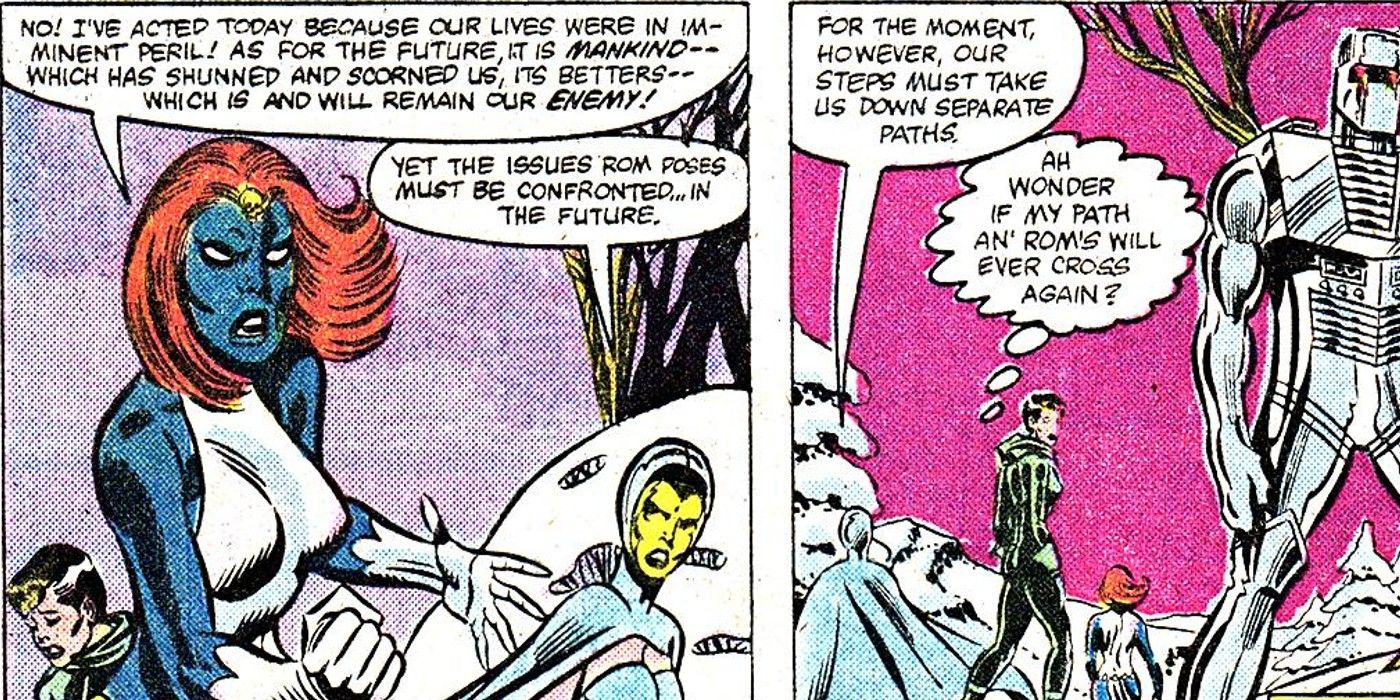 Two panels of Rogue wondering if she'll ever see Rom again