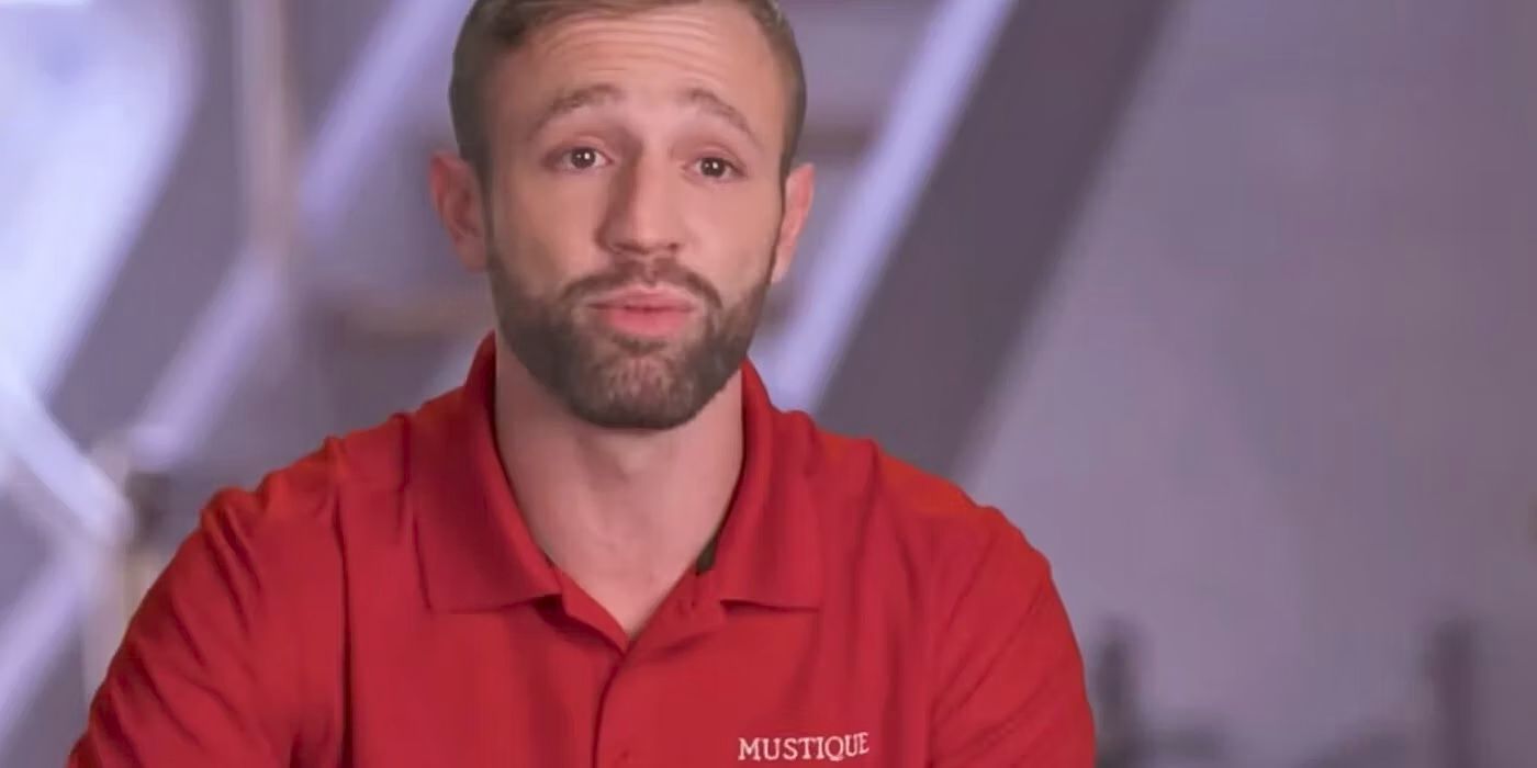 Ruan Irving Below Deck Med Talking in a confessional wearing a red shirt