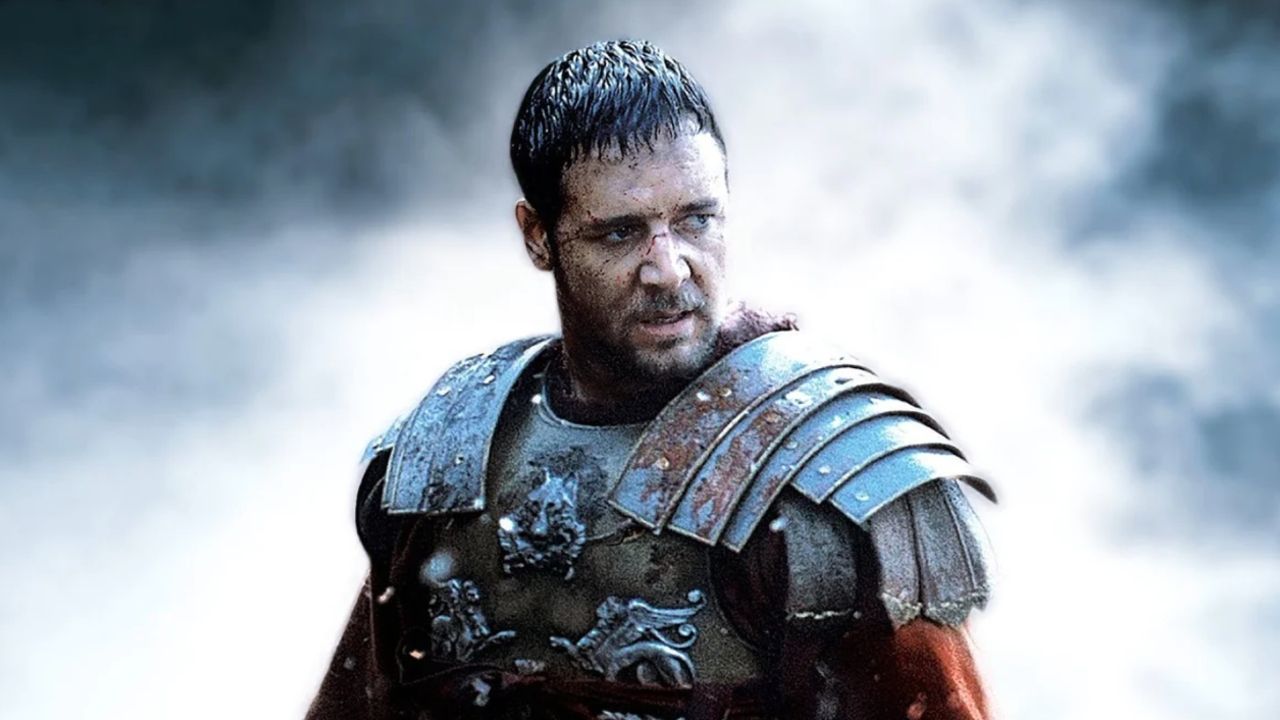 Russell Crowe looking serious as Maximus in Gladiator