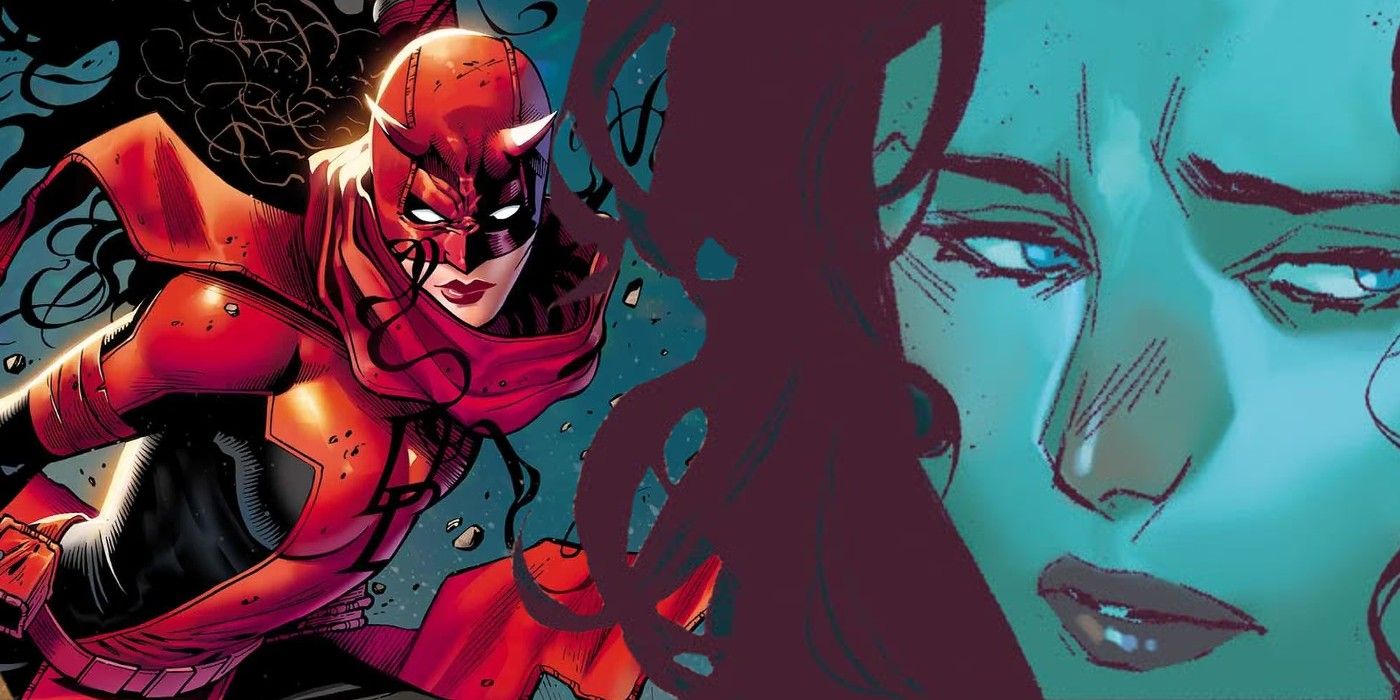 Sad Elektra in front of Daredevil