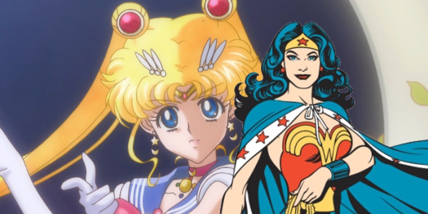 Sailor Moon stands fierce as Wonder Woman smiles in the foreground