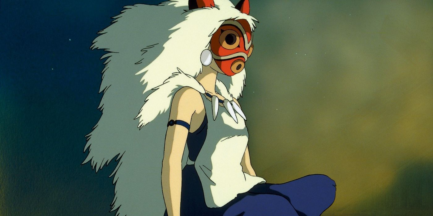 San wearing her mask and cape waits on the walls of Iron Town as smoke blows in the back from Princess Mononoke.