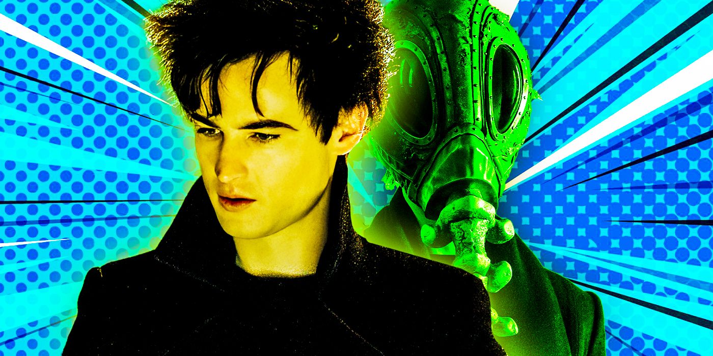 Tom Sturridge as Dream from The Sandman show in front of blue background