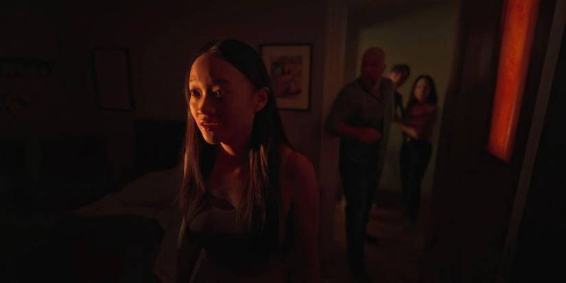 The cast of Steven Soderbergh's Presence cowering in a room