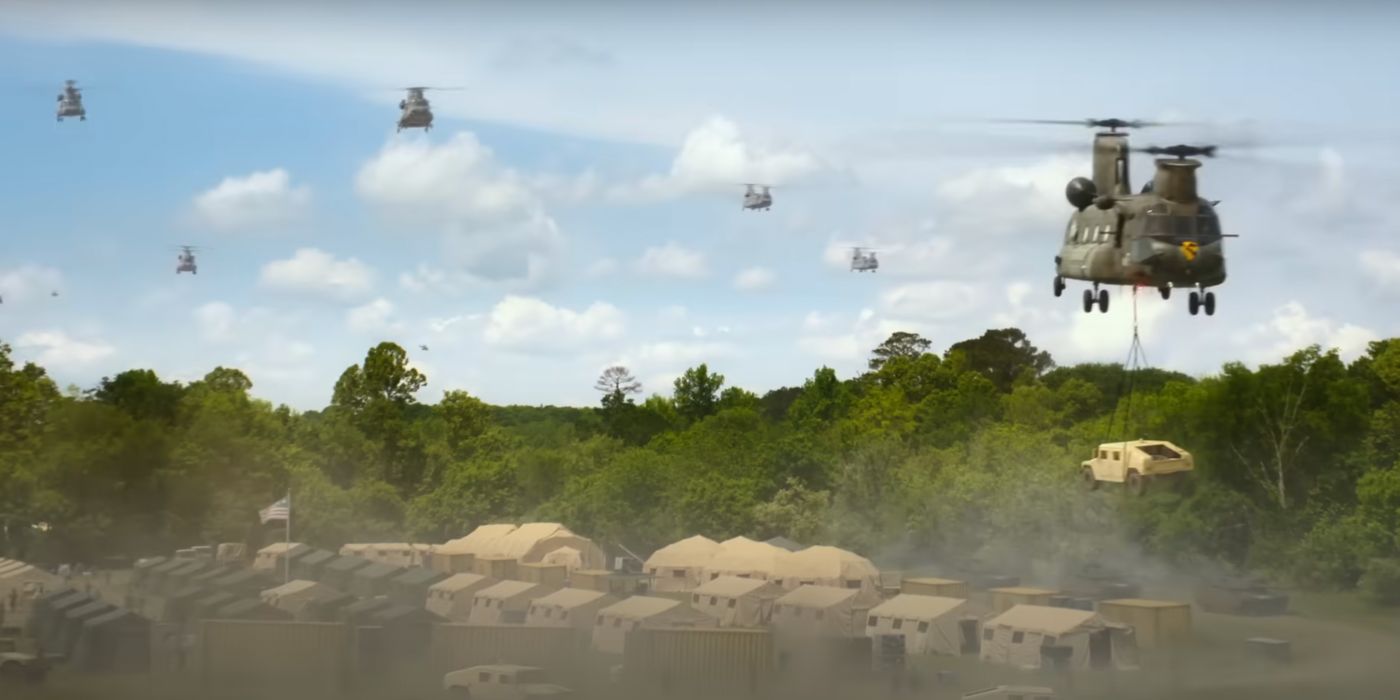 A military camp is airlifted in Civil War (2024)
