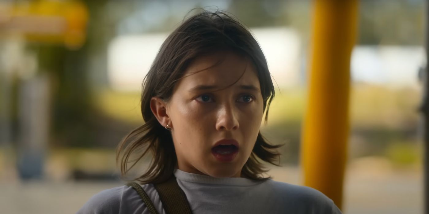 Cailee Spaeny looks up in horror as Jessie in Civil War 2024