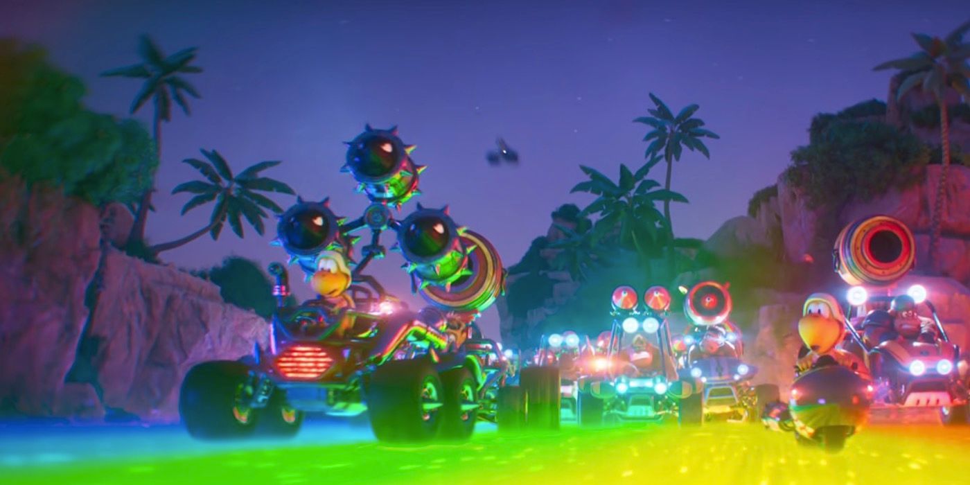 The koopa canon kart on Rainbow Road in The Super Mario Bros. Movie.