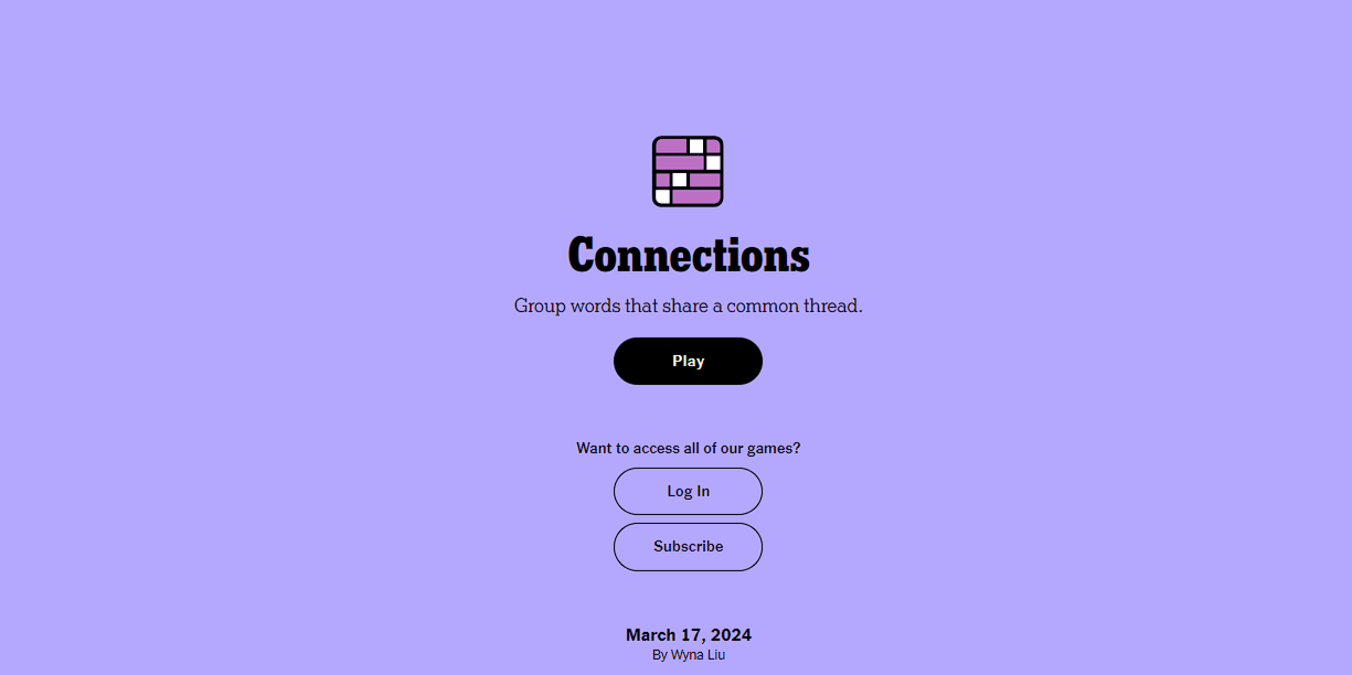 The first screen you see when opening the Connections game.