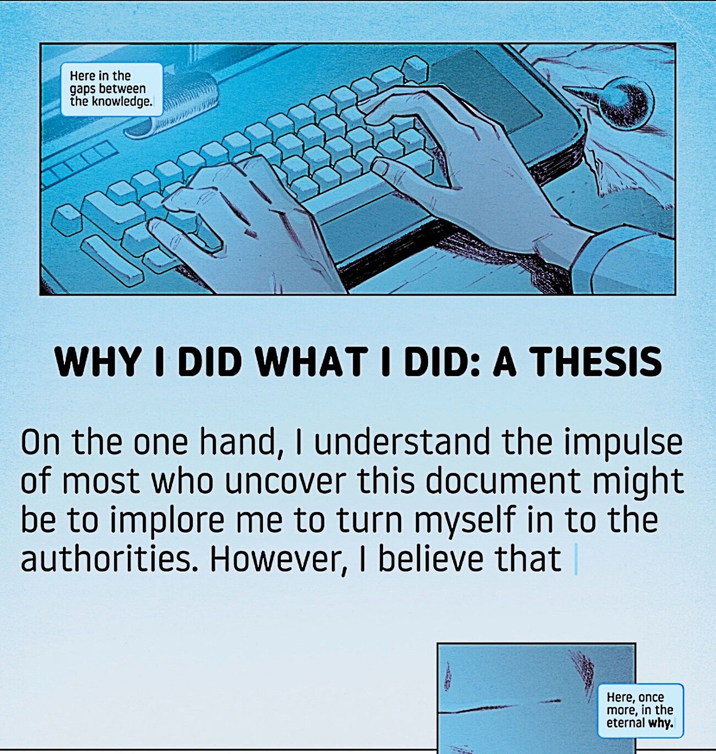 Six Fingers #1, Joe Vale beginnings writing a thesis on the murder he committed