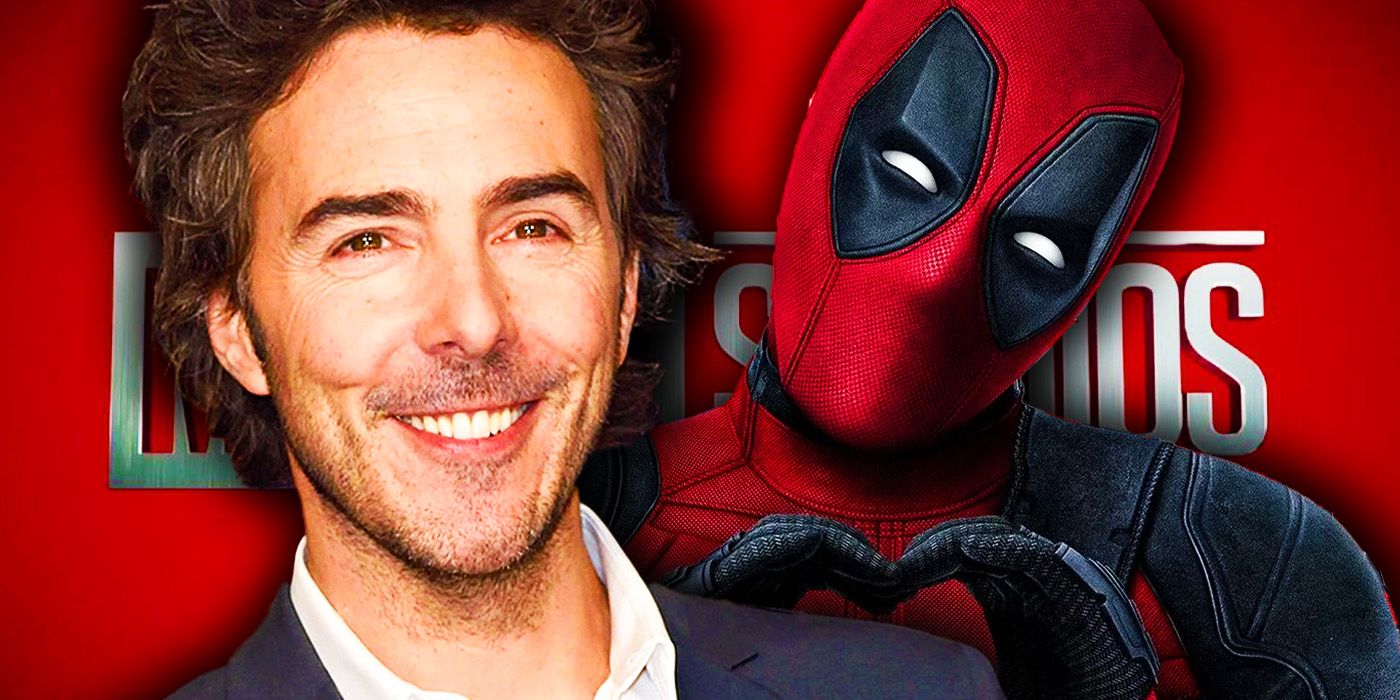 Shawn Levy and Deadpool in front of the Marvel Studios logo