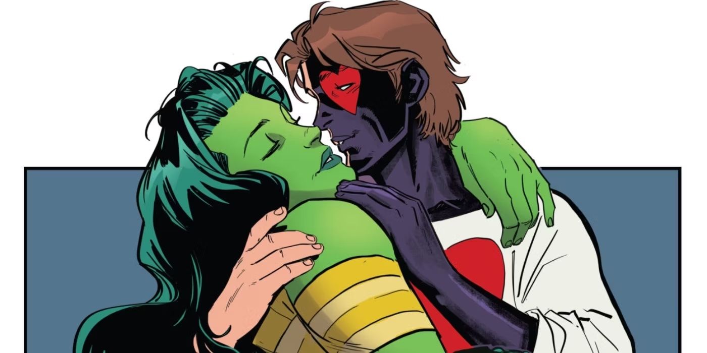 She-Hulk and Jack of Hearts embrace