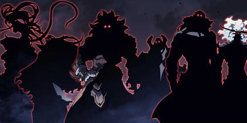 silhouettes of the monarchs in Solo Leveling
