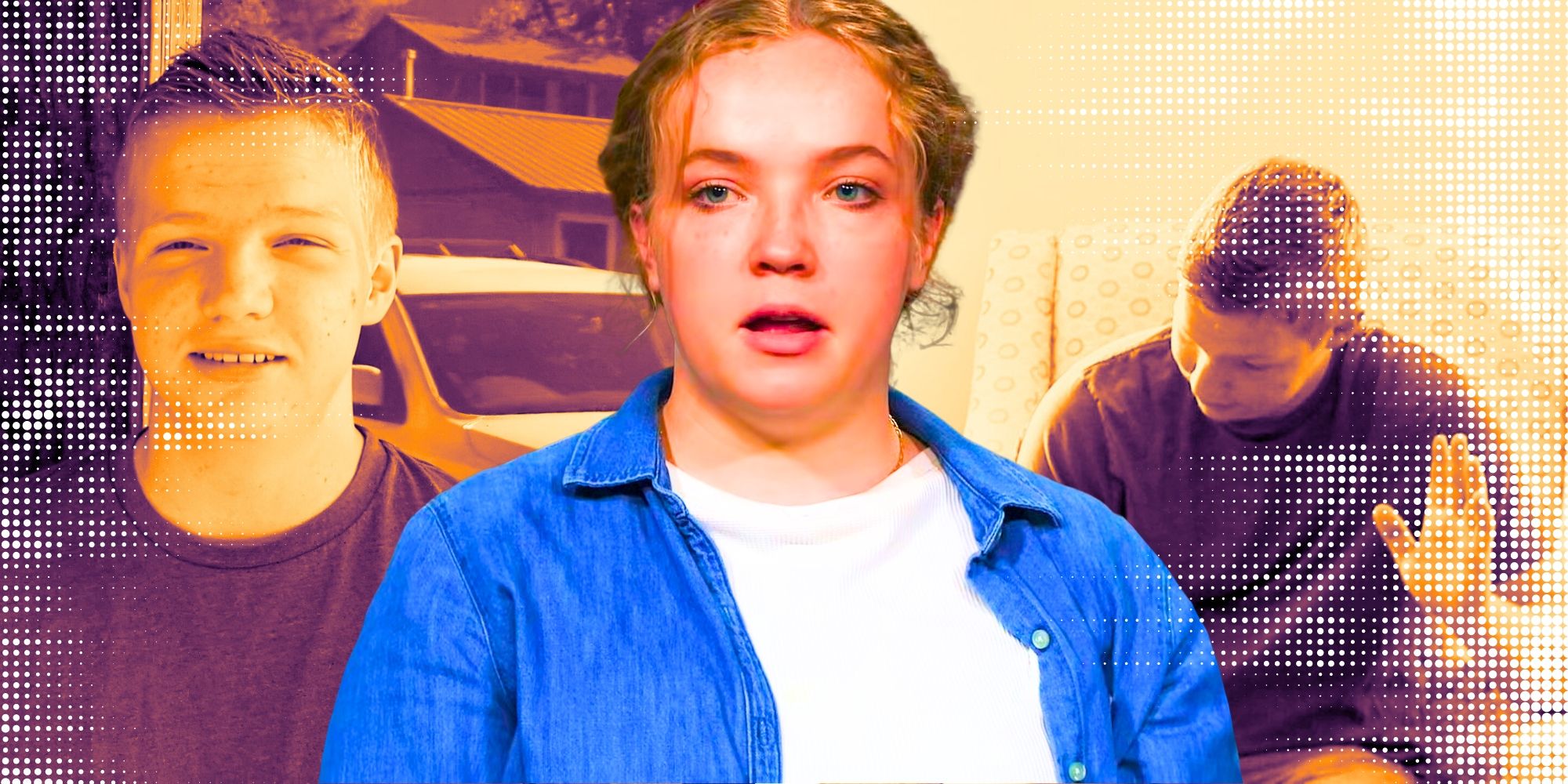 Sister Wives’ Savanah Brown looking upset, with montage of Garrison behind her