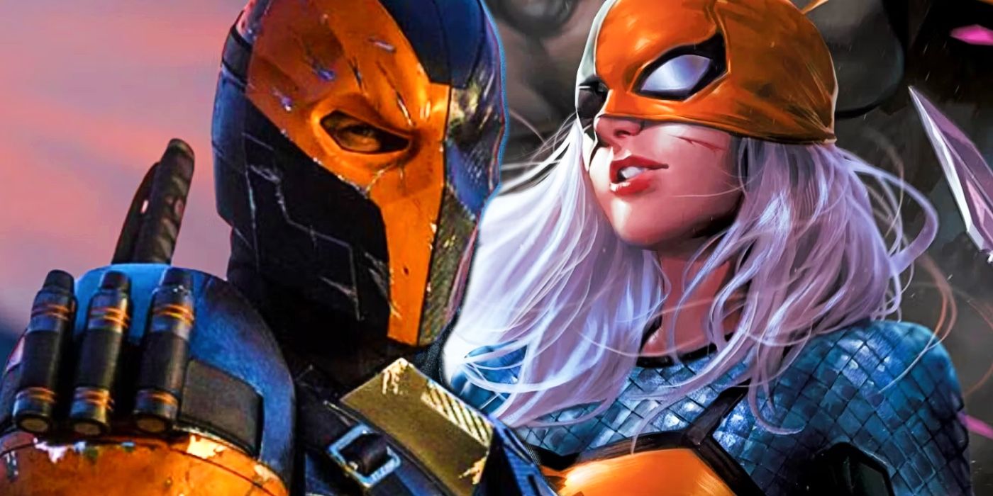Snyderverse's Deathstroke staring at comic Ravager holding a knife