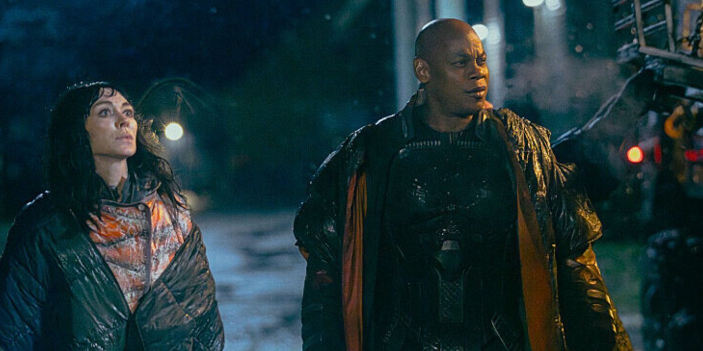 Fiona O'Shaughnessy as Laera and Bokeem Woodbine as Soren-066 search for Kessler on Aleria in Halo season 2