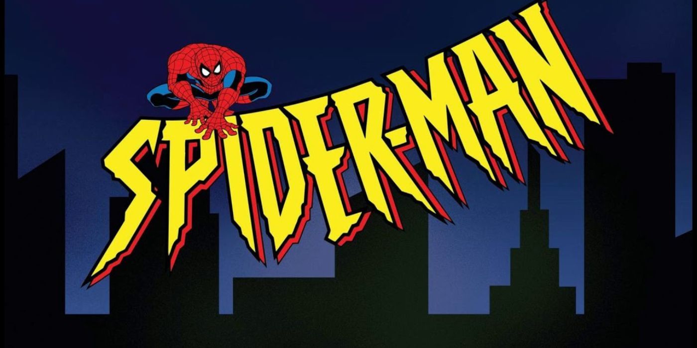 Spider-Man crouching over the text logo of Spider-Man The Animated Series