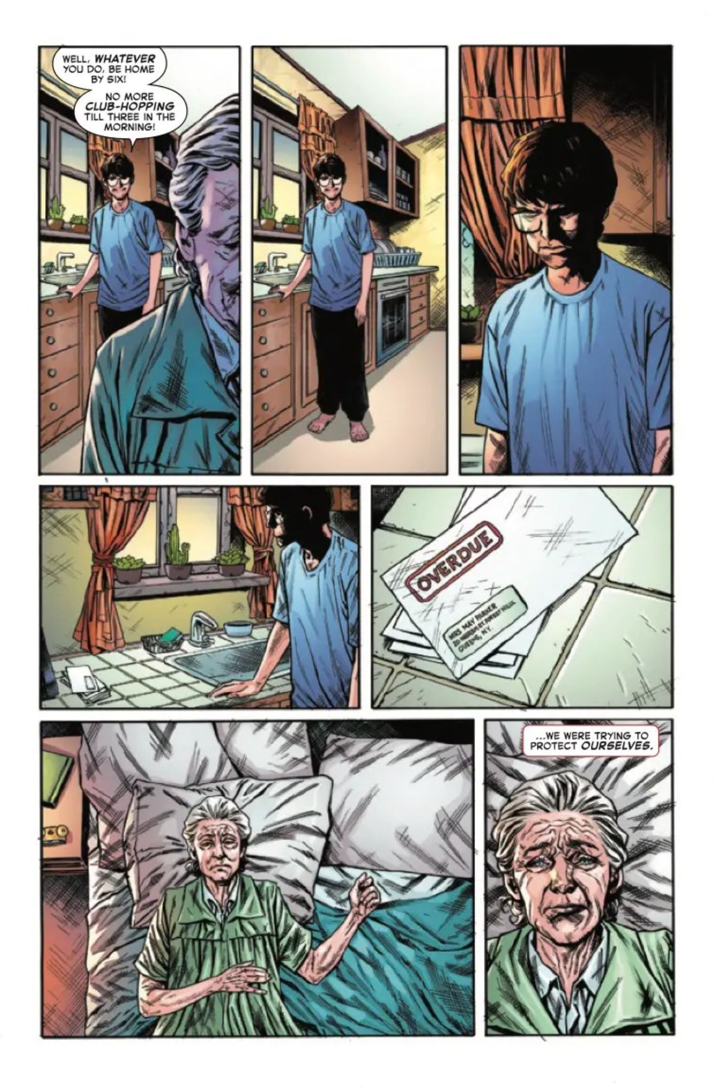 Spider-Man: Shadow of the Green Goblin #1 comic page showing Peter and May grieving over the loss of Uncle Ben.