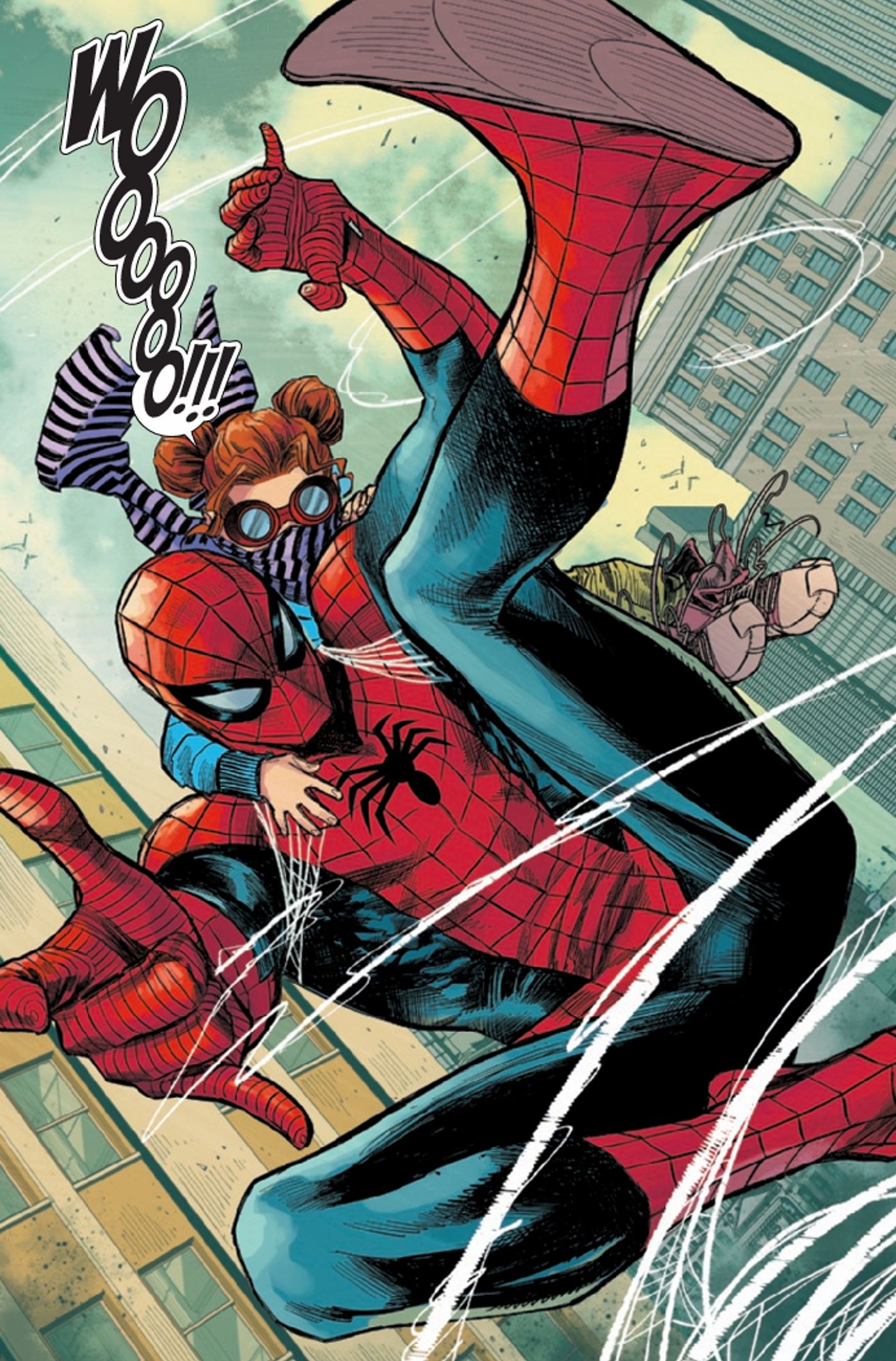 Ultimate Spider-Man #3, Peter Parker wears his new costume with his daughter May Parker