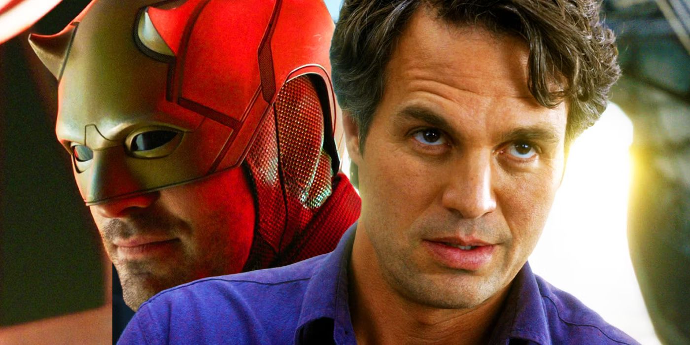 Split image of Charlie Cox&rsquo;s Matt murdock in costume and Mark Ruffalo&rsquo;s Bruce Banner in She-Hulk and the Avengers